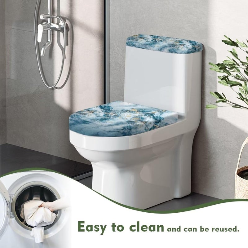 CREAMIC Blue Marble Print Toilet Lid Cover and Toilet Tank Cover 2Pcs Toilet Seat Cover and Tank Lid Covers Stretch Toilet Covers Set for Bathroom Fits Most Toilet Tanks & Lids - Image 4